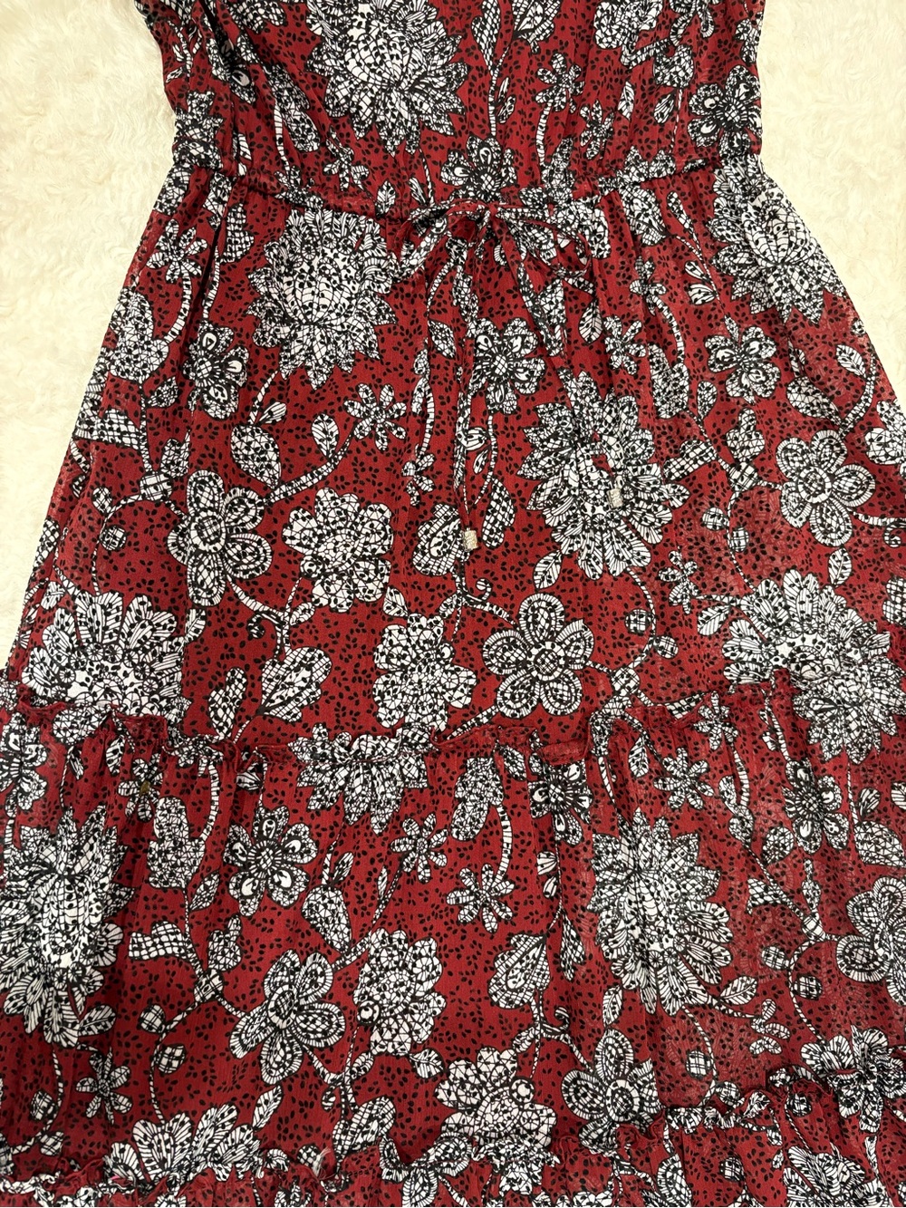 Tommy Hilfiger Burgundy and White Floral Print Dress Size 2